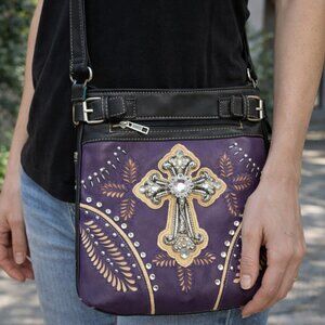 Conceal and Carry Cross Purple and Black Crossbody Bag Western Purse